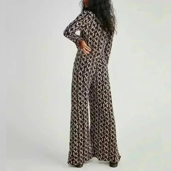 FREE PEOPLE shayla brown black jumpsuit size XL black and brown - Picture 5 of 8